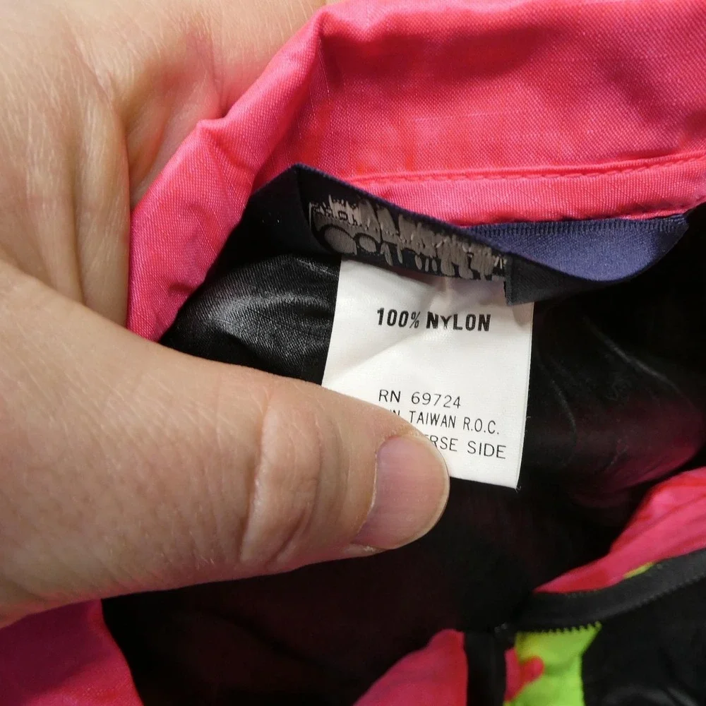 Vintage Columbia Jacket Womens Large Black Neon Nylon Windbreaker Colorblock 90s